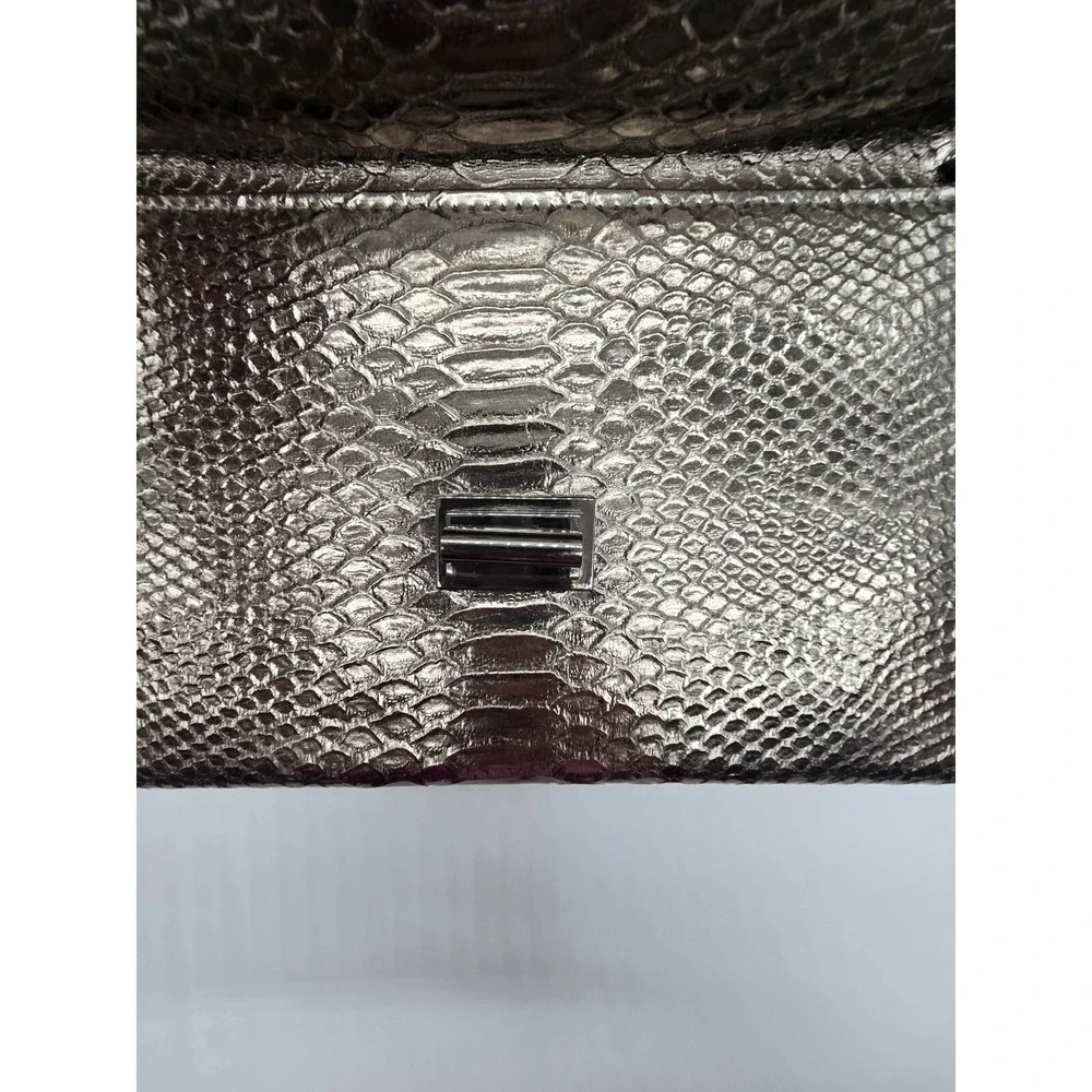 MMS Metallic Snakeskin Embossed Clutch Evening Bag Gunmetal Chain Strap